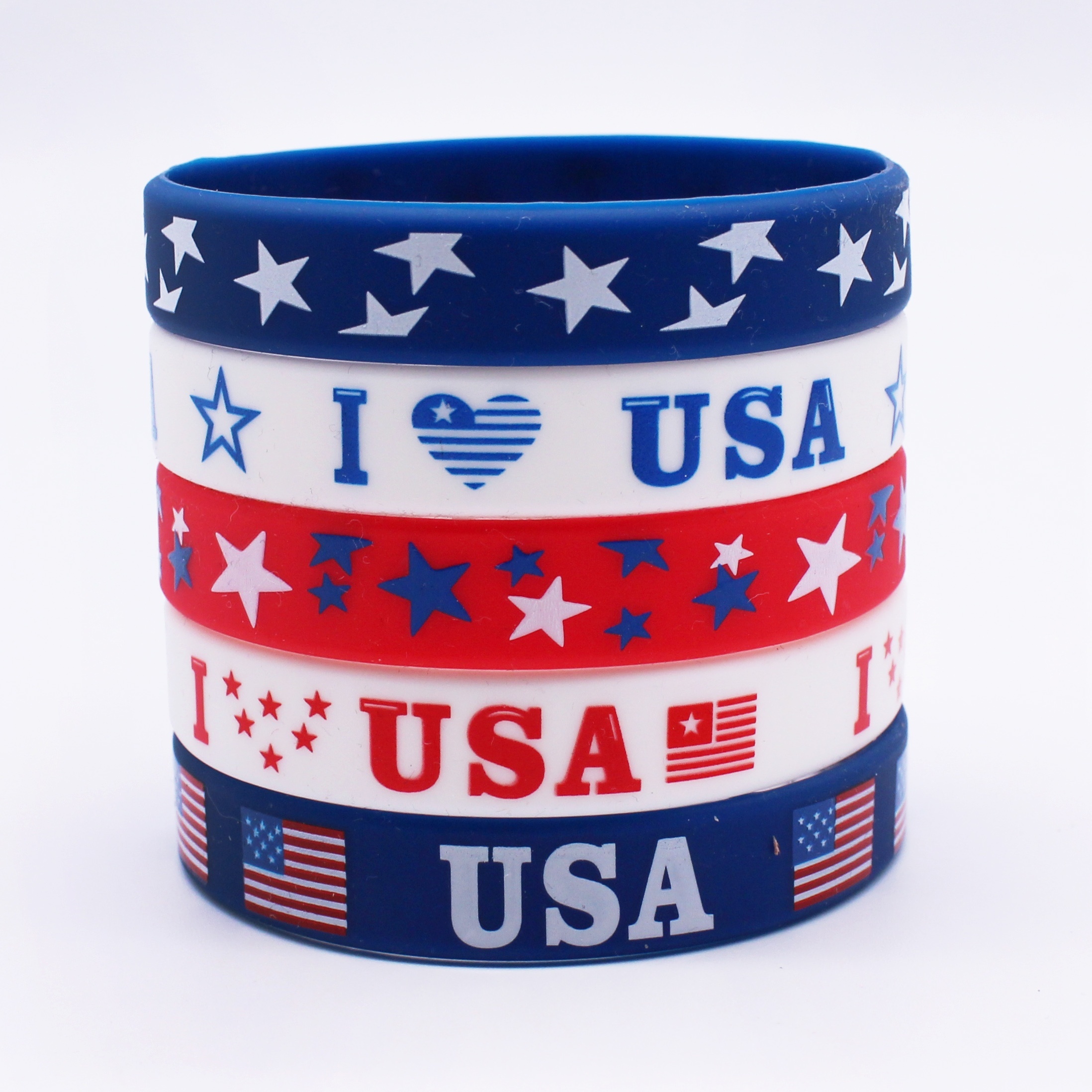 5pcs American Flag Silicone Wristbands Set, Multi-Color